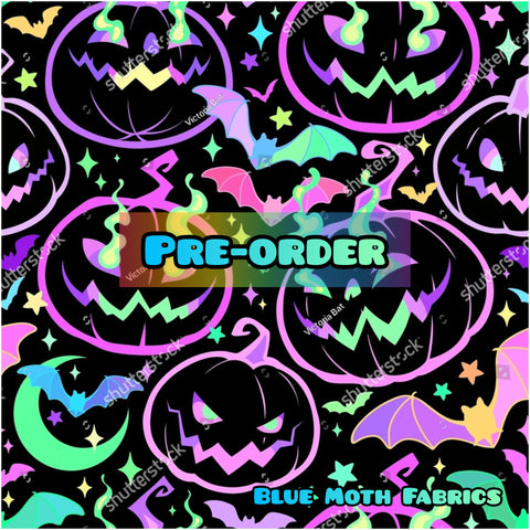 PRE-ORDER. Rainbow Pumpkin jack o lantern fabric. By METER