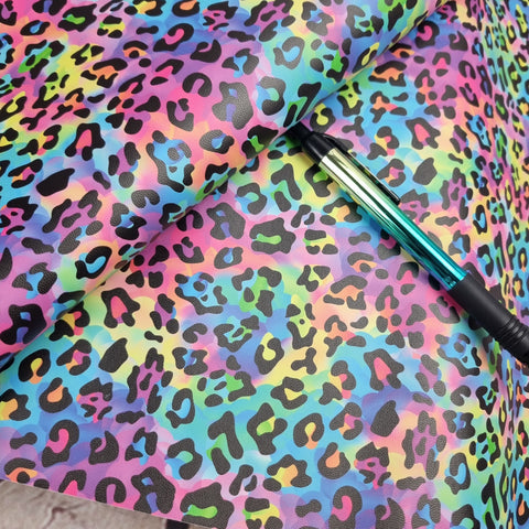 Neon leopard Faux leather / vinyl fabric. 39x66cm roll