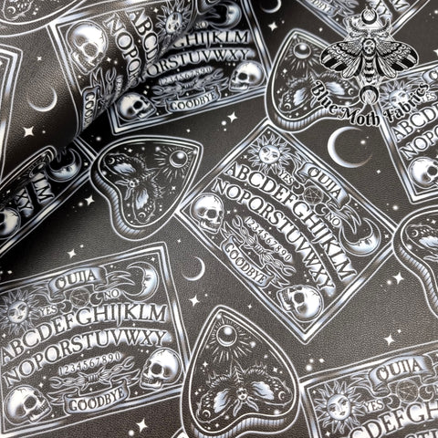 Ouija Board Mono Faux leather vinyl fabric. 39x66cm roll