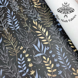 Gold and black minimal flowers Faux leather vinyl fabric. 39x66cm roll