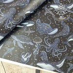 Celestial Sealife faux leather / vinyl fabric. 39x66cm roll