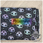PRE-ORDER. Creepy cat faces purples fabric. By METER