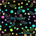 PRE-ORDER. Mini bats neon rainbow Faux leather / vinyl fabric. 39x130cm