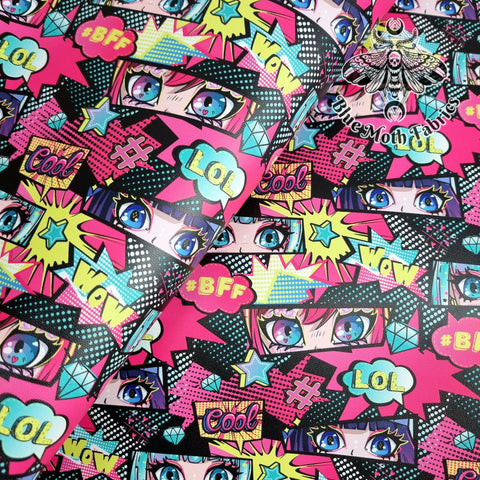 Manga Girl eyes Faux leather / vinyl fabric. 39x66cm roll