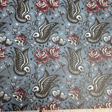 Tattoo Love Bird textured Faux leather / vinyl fabric. 39x66cm roll