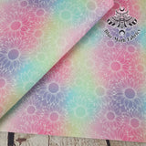 Pastel Rainbow Sunflowers faux leather / vinyl fabric. 39x66cm roll