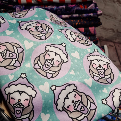 1m BOLT END. Winter Penguins PUL waterproof Fabric