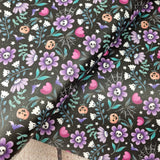 Spooky Halloween Flowers Faux leather / vinyl fabric. 39x66cm roll