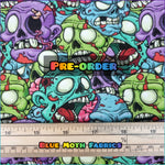 PRE-ORDER. Zombie heads faux leather / vinyl fabric. 39x130cm