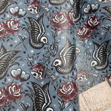 Tattoo Love Bird textured Faux leather / vinyl fabric. 39x66cm roll