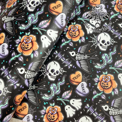 Halloween Tattoos Faux leather / vinyl fabric. 39x66cm roll