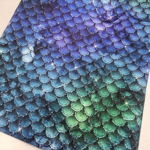 95cm BOLT END. Sparkly Mermaid Scales ORGANIC 240gsm jersey fabric