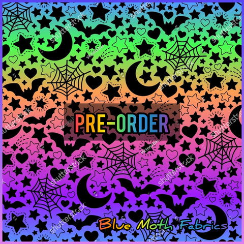 PRE-ORDER. Rainbow Spooky stars fabric. By METER