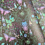 Neon Occult Textured Faux leather vinyl fabric. 39x66cm roll