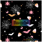 Candy corn bats faux leather / vinyl fabric. 39x130cm