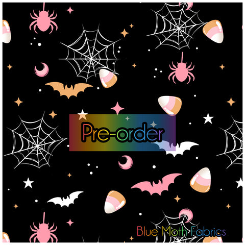 Candy corn bats faux leather / vinyl fabric. 39x130cm