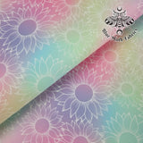 Pastel Rainbow Sunflowers faux leather / vinyl fabric. 39x66cm roll