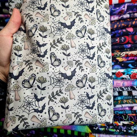 1m BOLT END. Cottagecore bats 100% cotton poplin fabric