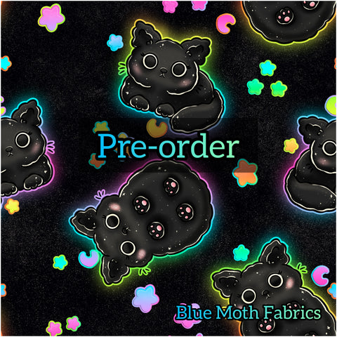 PRE-ORDER. Cute Cats neon rainbow Faux leather / vinyl fabric. 39x130cm