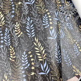 Gold and black minimal flowers Faux leather vinyl fabric. 39x66cm roll