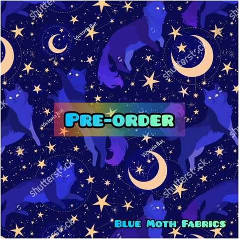 PRE-ORDER. Blue Space Cats fabric. By METER