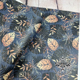 Gold leaf floral Faux leather / vinyl fabric. 39x66cm roll
