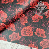 Red roses Faux leather / vinyl fabric. 39x66cm roll