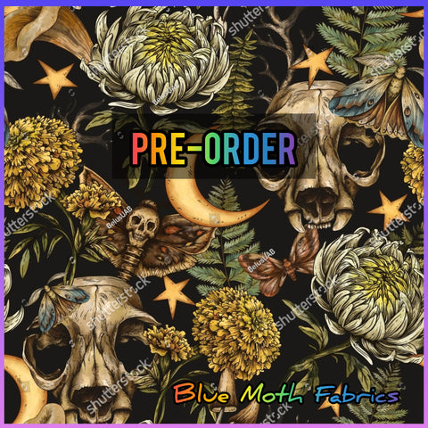 PRE-ORDER. Autumn Cat Skull fabric. By METER