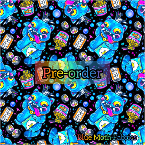 PRE-ORDER. Derpy Tiger black faux leather / vinyl fabric. 39x130cm