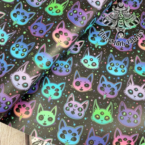 Alien Cats faux leather / vinyl fabric. 39x66cm roll