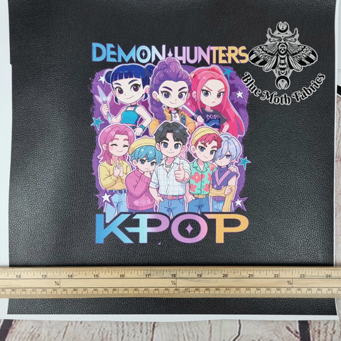 K pop demon hunters no4. textured Faux leather / vinyl fabric. 33x33cm PANEL