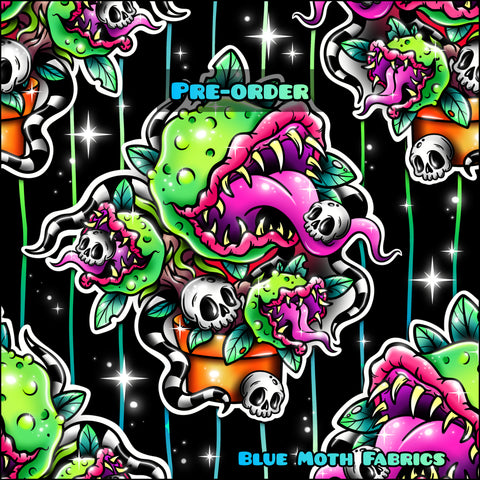 PRE-ORDER. Venus flytrap neon Faux leather / vinyl fabric. 39x130cm