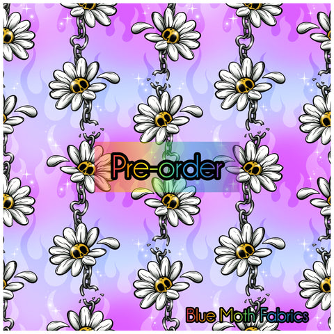 Pastel Goth Daisies fabric. By METER