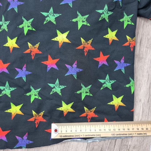 74cm BOLT END. Rainbow stars 220gsm jersey fabrics