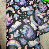 Rainbow Raccoon Possum Reading Faux leather / vinyl fabric. 39x66cm roll