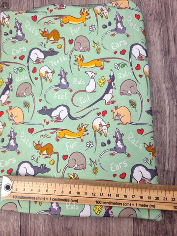 55cm BOLT END. Love rats ORGANIC 240gsm jersey fabric