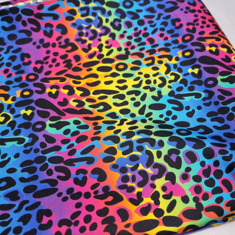 75cm BOLT END. Rainbow Leopard 100% cotton poplin fabric