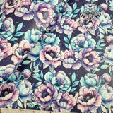 Watercolor Peony Dark Faux leather / vinyl fabric. 39x66cm roll