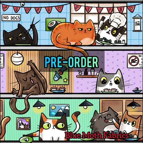 PRE-ORDER. Cat Sushi Bar fabric. By METER