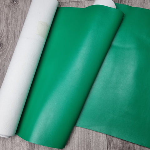 32x140cm BOLT END. Green Solid Faux leather / vinyl fabric.
