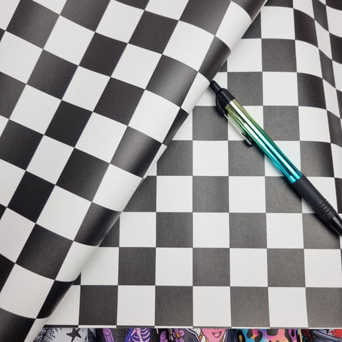 1inch Checkerboard Faux leather / vinyl fabric. 39x66cm roll