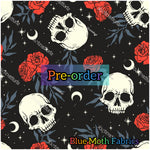 PRE-ORDER. Skulls and roses retro fabric. By METER