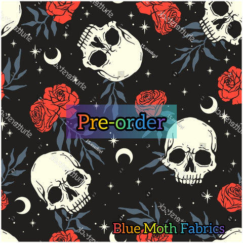 PRE-ORDER. Skulls and roses retro fabric. By METER