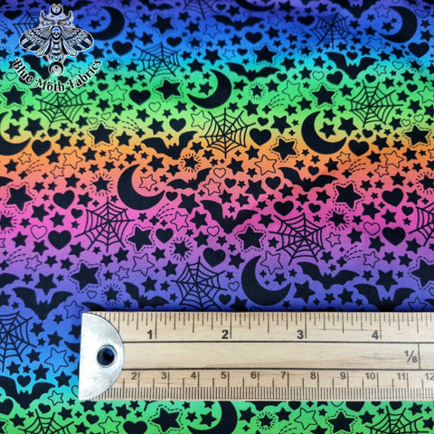 Rainbow little bats and moons 100% cotton poplin fabric