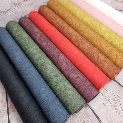 Lace Effect Floral Faux leather / vinyl fabric. 39x67cm roll