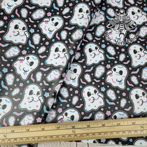 Cute little Ghost Faux leather / vinyl fabric. 39x66cm roll