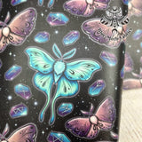 Lunar Moth and Runes Faux leather / vinyl fabric. 39x66cm roll