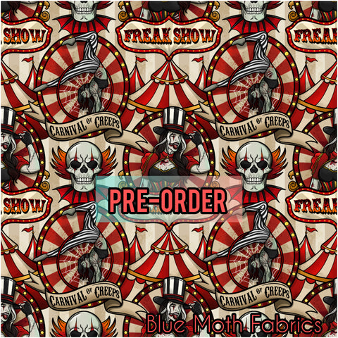 PRE-ORDER. Freak Show faux leather / vinyl fabric. 39x130cm