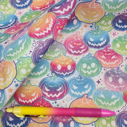 Neon Pumpkins white Pollycotton fabric 110cm wide