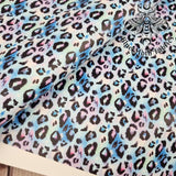 Blue Grunge Leopard faux leather / vinyl fabric. 39x66cm roll
